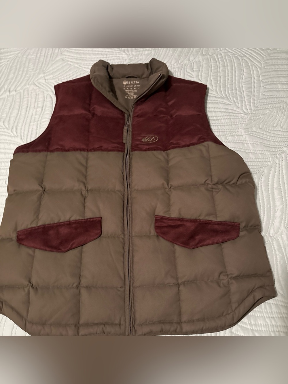 Beretta Mens Quilted Puffer Vest Full Zip XL Green & Brown Hunting Pockets